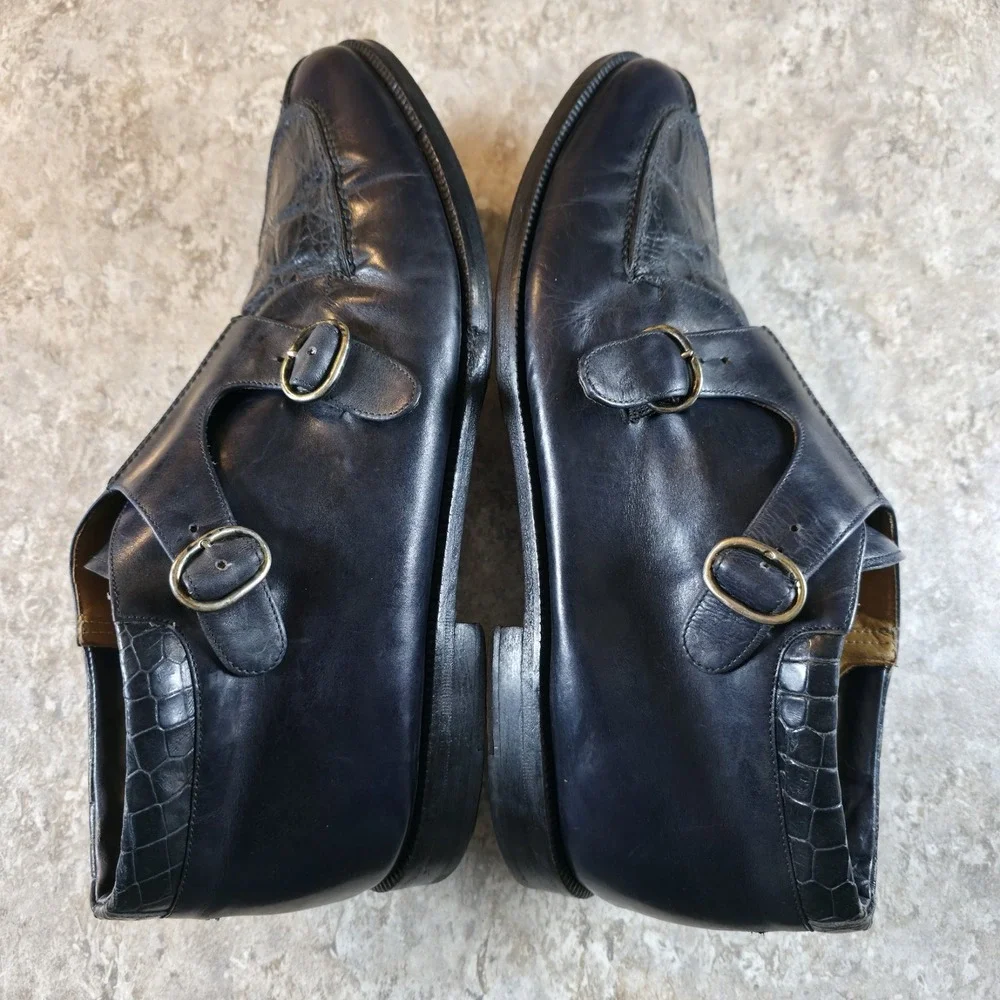 Vintage Mezlan Size 11.5 Crocodile Blue Handmade In Spain Monk Shoes *Read Desc.